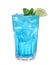 Fresh alcoholic Blue Lagoon cocktail on white