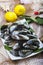 Fresh and alive mussels for cooking