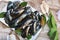 Fresh and alive mussels for cooking