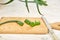 Fresh aloe vera on cutting board on white background.Aloe vera is a popular medicinal plant for health and beauty