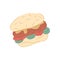 Fresh appetizing burger fast food snack vector illustration. Traditional American unhealthy meal