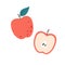 Fresh apple with half apple. Summer fruit. Healthy food. Vector illustration in flat style