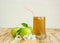 Fresh apple juice, poured into a misted glass