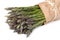Fresh asparagus shoots in paper packing isolated