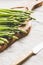 Fresh asparagus on a wooden cutting board. Preparation vegetarian healthy food