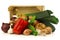 Fresh assorted vegetables in a wooden crate