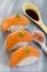 Fresh atlantic salmon Sushi with dressing