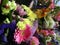 Fresh and attractive many colorful flower bouquets at the florist