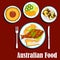 Fresh australian cuisine dishes, flat style