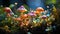 Fresh autumn toadstool grows in uncultivated forest, poisonous beauty generated by AI