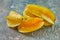 Fresh Averrhoa carambola on blue background. Background of beautiful homemade Averrhoa carambola