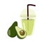 Fresh avocado smoothie juice with whole and half avocado slice isolated on white.
