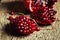 Fresh azerbaijan pomegranate, still life in rustic style, vintag