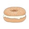 Fresh bagel sandwich with cream cheese. Sesame seeds on top. Vector illustration.