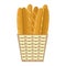 Fresh baguettes in basket, colorful vector illustration