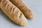 Fresh baguettes High Angle View on Gray Background