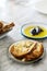 Fresh baked bread on a plate closeup