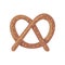 Fresh baked brown pretzel. Cartoon flat food illustration. Tasty bretzel icon. Bakery products and baked goods. Vector