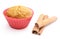 Fresh baked carrot muffin and cinnamon sticks. White background