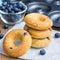 Fresh baked doughnuts with blueberries for breakfast, square format