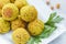 Fresh baked falafel with parsley. Vegan dietary healthy food con