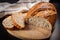 Fresh baked Fermented  Sourdough Buckwheat Bread  on blackboard