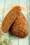 Fresh baked Multigrain brown bread loaf - healthy  eating concepts.