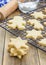 Fresh baked shortbread cookies on a cooling rack