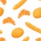 Fresh bakery seamless pattern. Vector background with wheat bread, croissant and french baguette.