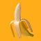 Fresh banana isolated on yellow background. Peeled tropical fruit