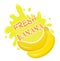 Fresh banana splash icon, logo, sticker. Fruit splashing isolated on white background. Vector illustration.