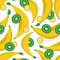 Fresh bananas and kiwi background. Colorful seamless pattern with fruits