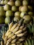 Fresh bananas and pomelo fruits