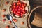 Fresh Barbados Cherry fruit on the dark background