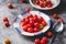 Fresh Barbados Cherry fruit on the dark background