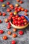 Fresh Barbados Cherry fruit on the dark background