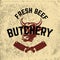 Fresh beef. Butchery. Hand drawn cow head on grunge background.