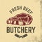 Fresh beef. Butchery. Hand drawn raw meat on grunge background.