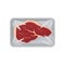 Fresh beef meat tenderloin packaging, food plastic tray container with transparent cellophane cover vector Illustration