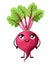 Fresh beet with leaf and smile face vegetable with eyes mouth hands and legs cartoon style illustration isolated on white b