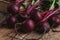 Fresh beetroots on rustic table