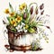 Fresh Beginnings: spring Bouquet in a Rustic Vase AI Generated