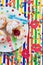 Fresh beignets on colorful plate