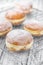 Fresh Berliner Doughnuts as detailed close-up shot selective focus