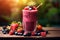 Fresh berries. Smoothies based on various berries. Berry drink. On the table against the background of nature. AI Generated