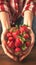 Fresh berry bounty Womans hands hold a bowl of strawberries