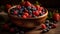 Fresh berry bowl blueberry, strawberry, raspberry, currant abundance generated by AI