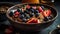 Fresh berry bowl granola, yogurt, and almond milk generated by AI
