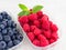 Fresh bilberries and raspberries in a bowl