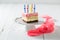 Fresh birthday cake with strawberry and candles